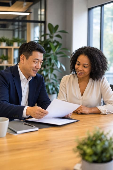 A GTC attorney drafting an employment agreement and offer letter in a bright modern office