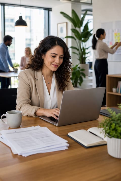 A GTC attorney drafting an employee handbook and HR policies in a bright modern office
